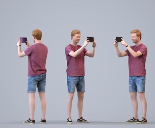 00420_Wim016 Adult Caucasian man taking photo with smartphone in public space