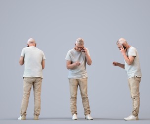 00422_Enzo005 Senior Caucasian man calling on smartphone in public summer attire