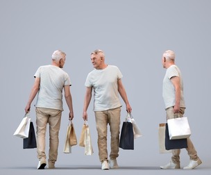 00422_Enzo006 Senior Caucasian man shopping in retail space with bag