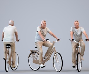 00422_Enzo013 Senior Caucasian man cycling in casual summer clothing for urban planning