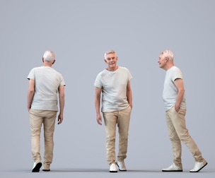 00422_Enzo007 Senior Caucasian man walking in public wearing casual summer clothing