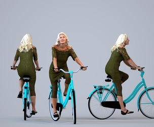 00423_Vakil001 Senior Caucasian woman cycling in casual summer attire for urban planning