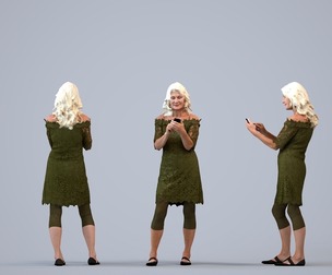 00423_Vakil007 Senior Caucasian woman standing in public space with smartphone, transitional attire