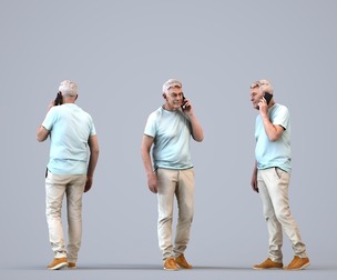 00426_Enzo005 Senior Caucasian man walking outdoors calling on smartphone in summer attire
