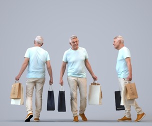 00426_Enzo008 Senior Caucasian man shopping in retail space with bag