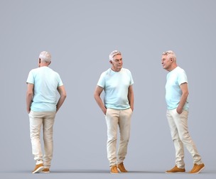 00426_Enzo004 Senior Caucasian man walking through public space in casual summer attire