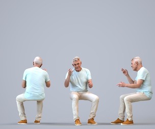 00426_Enzo010 Senior Caucasian man talking while sitting at home in summer casual wear