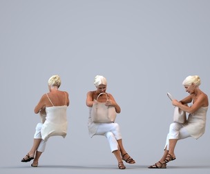 00427_Vakil010 Senior Caucasian woman sitting in public space with bag and smartphone