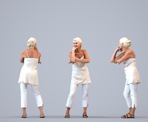00427_Vakil003 Senior Caucasian woman leaning while waiting in public summer attire