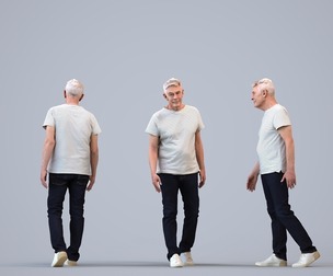 00428_Enzo005 Senior Caucasian man walking through public space in casual summer attire