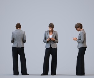 00442_Zoe006 Adult Caucasian woman standing in office with smartphone, autumn attire
