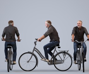 00443_Adler023 Adult Caucasian man cycling in public wearing transitional seasonal clothing