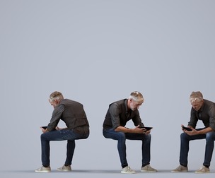 00443_Adler010 Adult Caucasian man sitting in public space with tablet, transitional attire