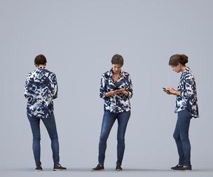00444_Zoe006 Adult Caucasian woman standing in public space with smartphone, transitional attire