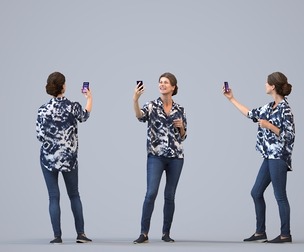 00444_Zoe009 Adult Caucasian woman taking photo with smartphone in transitional seasonal clothing