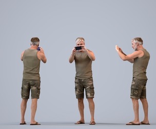00445_Adler008 Adult Caucasian man standing with smartphone in casual summer travel attire