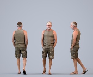 00445_Adler006 Adult Caucasian man walking through public space in casual summer attire