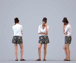 00446_Zoe004 Adult Caucasian woman calling on smartphone in casual summer attire
