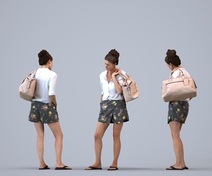 00446_Zoe008 Adult Caucasian woman standing in casual summer attire with bag