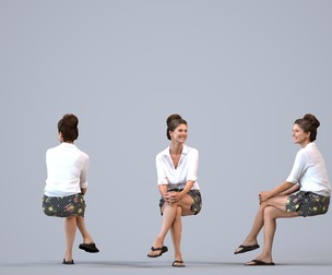 00446_Zoe015 Adult Caucasian woman sitting in office wearing casual summer clothing