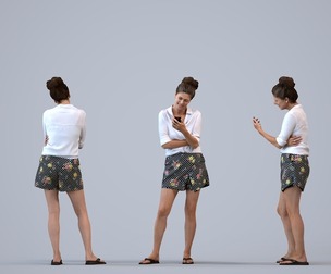 00446_Zoe007 Adult Caucasian woman standing with smartphone in public summer attire