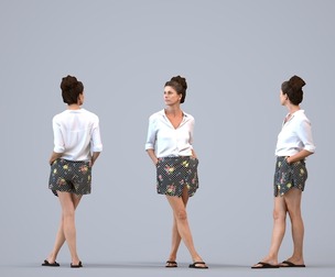 00446_Zoe003 Adult Caucasian woman waiting in public space wearing casual summer attire