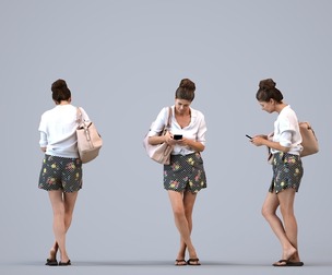 00446_Zoe010 Adult Caucasian woman standing in public with smartphone and bag