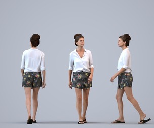 00446_Zoe006 Adult Caucasian woman walking through public space in casual summer attire