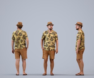 00448_Nickolas005 Adult Caucasian man waiting with luggage in summer travel attire