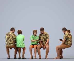 00448_Nickolas015 Adult Caucasian male sitting in public space using smartphone, summer attire