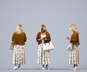 00451_Kyrsten023 Adult Caucasian woman standing in public space with smartphone and bag