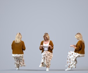 00451_Kyrsten020 Adult Caucasian woman eating at home in transitional seasonal clothing