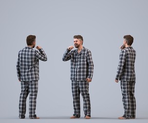 00455_Kyrsten007 Adult Caucasian man brushing teeth in pajamas for residential interior