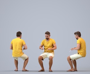 00456_Nickolas012 Adult Caucasian man eating at home in casual summer clothing