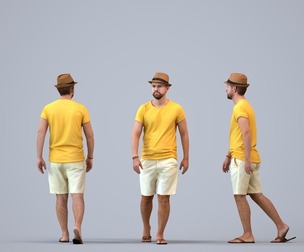 00456_Nickolas005 Adult Caucasian man walking through public space in casual summer attire