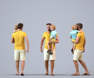 00456_Nickolas011 Adult Caucasian man bonding with child at home in casual summer attire