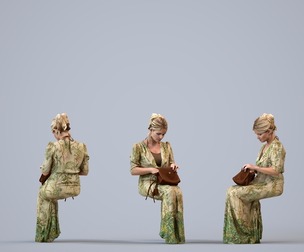 00457_Kyrsten007 Adult Caucasian woman reading while seated in casual summer attire