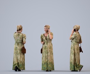 00457_Kyrsten006 Adult Caucasian woman calling outdoors in casual summer attire with bag