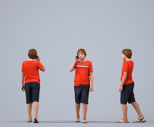 00458_Brady006 Teen Caucasian male walking outdoors calling on smartphone in summer casual wear