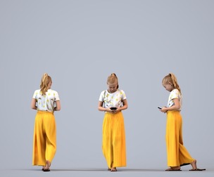 00459_Baily012 Adult Caucasian woman walking through public space with smartphone