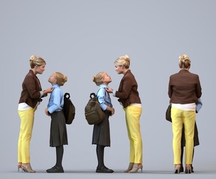 00461_Baily025 Adult Caucasian woman bonding at school in transitional seasonal clothing with bag