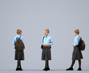 00461_Baily021 Teen Caucasian girl waiting at school in uniform with bag, transitional seasonal