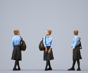 00461_Baily022 Teen Caucasian girl standing with school bag in uniform, transitional seasonal