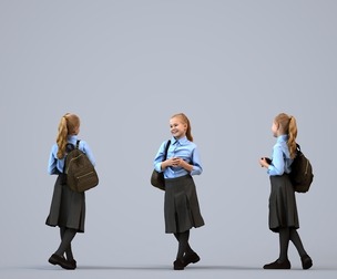 00461_Baily013 Teen Caucasian girl walking with school bag in transitional seasonal uniform
