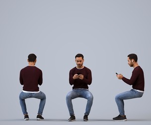 00465_Xavier009 Adult Caucasian man sitting in public space with smartphone, transitional attire