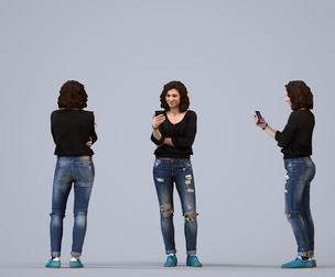 00466_Gloria006 Adult Caucasian woman standing in public wearing autumn attire, holding smartphone