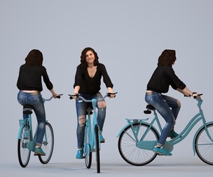 00466_Gloria001 Adult Caucasian woman cycling outdoors in casual autumn or spring attire