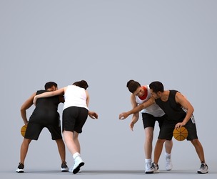 00469_Xavier008 Adult Caucasian man crouching with basketball in summer athletic wear