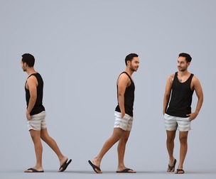 00471_Xavier003 Adult Caucasian man walking through public space in casual summer attire