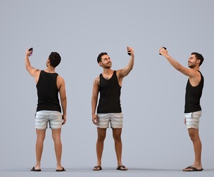 00471_Xavier005 Adult Caucasian man taking photo with smartphone in public space